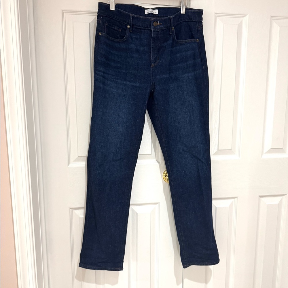 10 LOFT Dark Blue Straight Leg Jeans Super Soft Girlfriend EUC